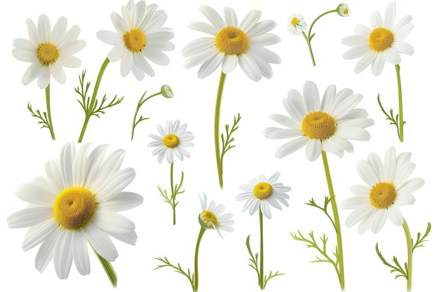 Photo chamomile or daisies on white background with clipping path group