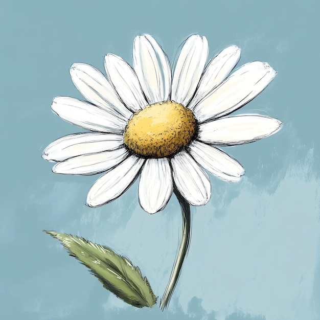 Photo chamomile flower on blue background hand drawn illustration