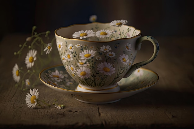 Chamomile flowers in cup Illustration AI Generative