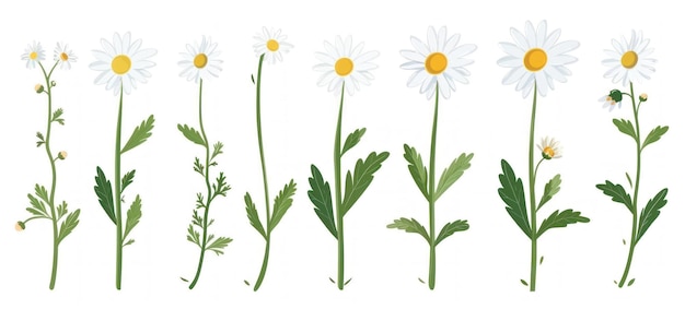 Photo chamomile flowers in different growth stages detailed botanical vector illustration on white background generative ai