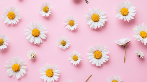 Chamomile Flowers on Pink Background