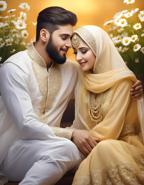 Chamomile Love Muslim Couples Tender Hug