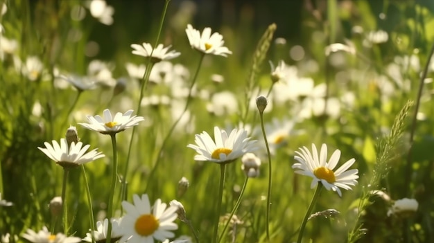 Chamomile meadow background Illustration AI GenerativexA