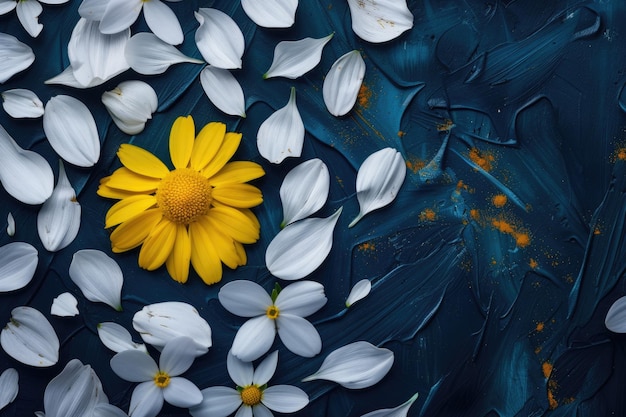 Chamomile and petal spring summer background with copy space