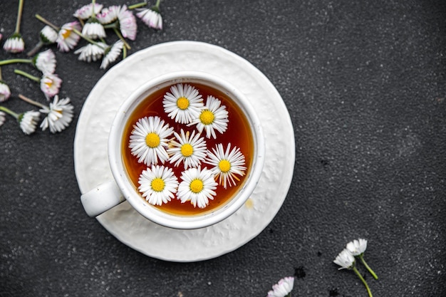 chamomile tea flower hot drink healthy meal food snack on the table copy space food background