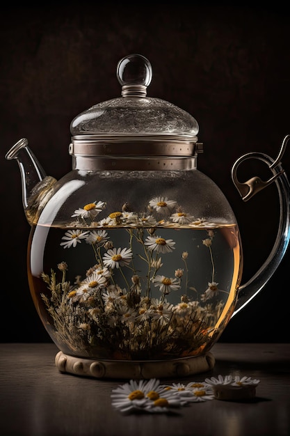 Chamomile tisane tea in teapot