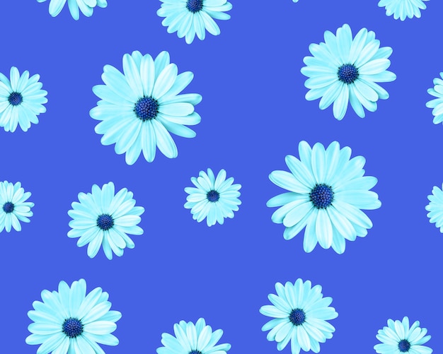 Chamomiles with a blue center on a blue background Beautiful seamless pattern