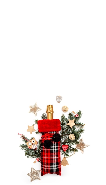 Champagne bottle with Christmas decorations