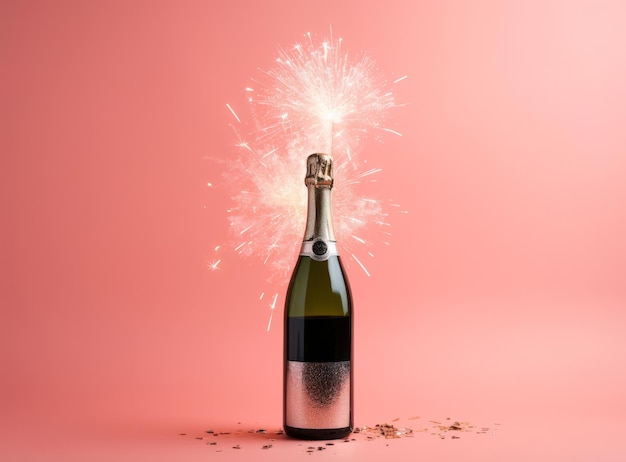 Champagne bottle with confetti Illustration Generative AIxD