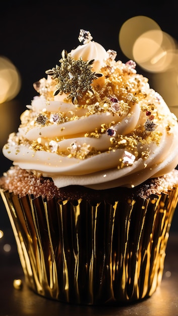 Photo champagne cupcake with gold sugar crystals generative ai