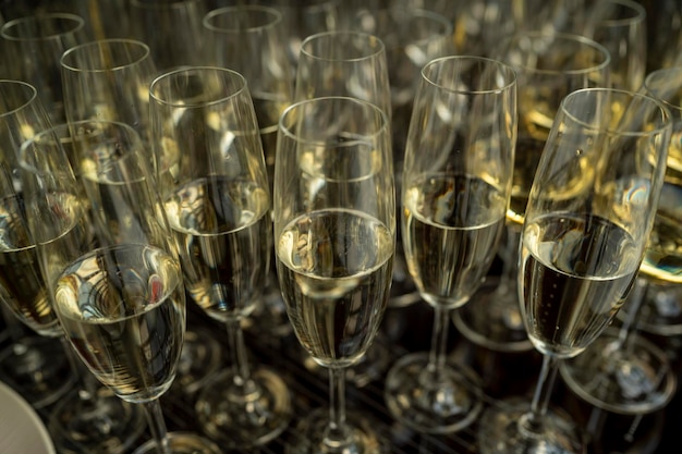 Champagne in glass goblets on the table