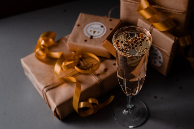 Champagne Glass Presents Decorations Background