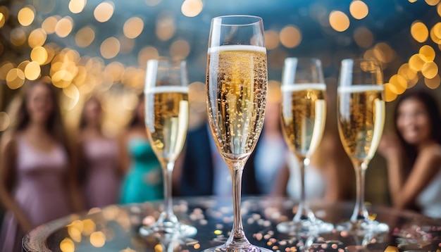 Photo champagne glass at upscale party with blurred background