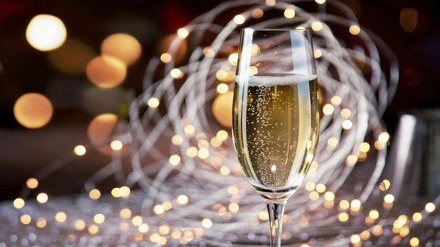 Champagne glass with bokeh lights