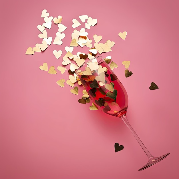 Champagne Glass with Heart Confetti Overflow