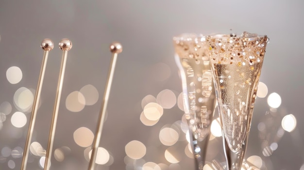 Photo champagne glasses with bubbles and festive decorations create celebratory atmosphere