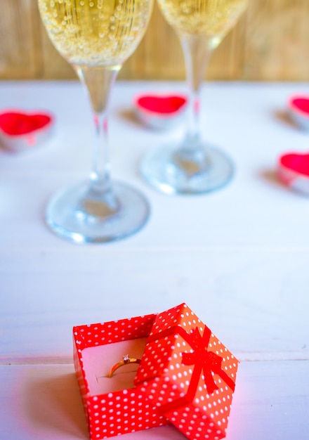 Champagne glasses with heart.