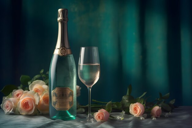 Champagne and roses elegant background Neural network AI generated