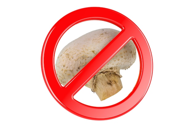 Champignon mushroom with forbidden sign 3D rendering