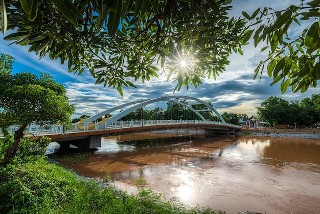 Chan Palace Bridge over the Nan River rises Chan Palace bridge blue sky background New Landmark It is a major tourist is Public places attraction Phitsanulok at daytime