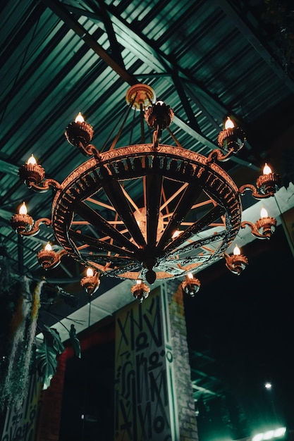 Chandelier in the shape of a wheel Electric chandelier Interior design Antique style