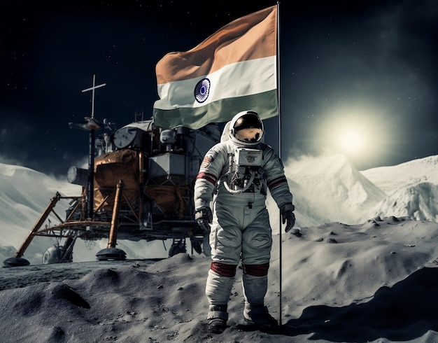 Chandrayaan 3 mission successful astronaut with indian flag on moon