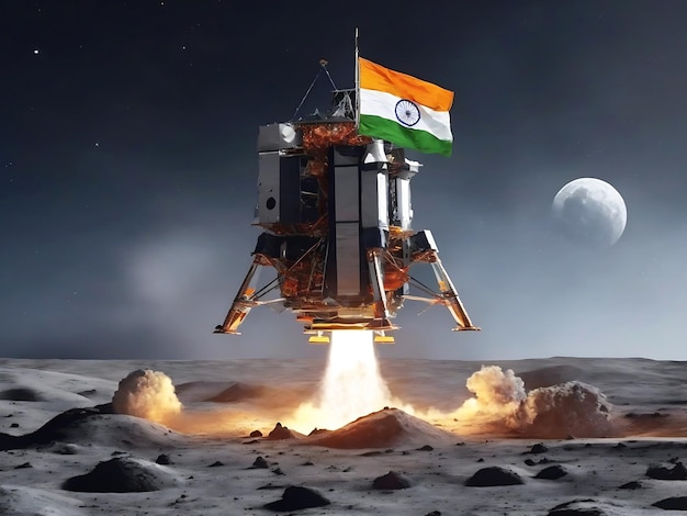 Chandrayaan 3 soft landing on the moon with Indian flag Ai generated