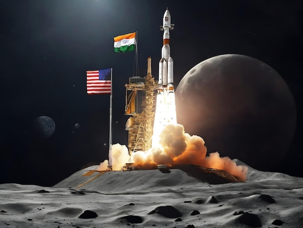 Chandrayaan 3 soft landing on the moon with Indian flag Ai generated