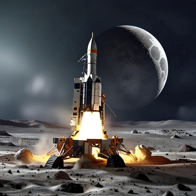 Photo chandrayaan soft landing on the moon with indian flag ai generated