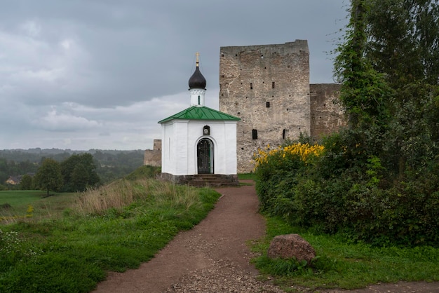 Chapel of the Korsunskaya Icon of the Mother of God and Izborsk fortress Pskov region Russia