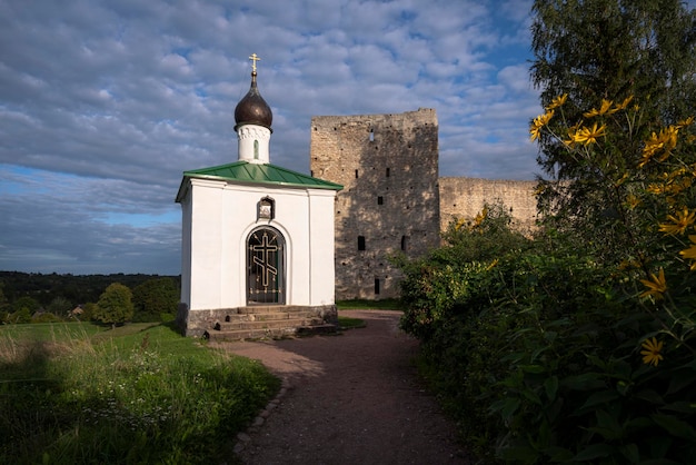 Chapel of the Korsunskaya Icon of the Mother of God and Izborsk fortress Pskov region Russia