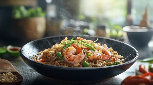 Photo char kway teow a traditional malaysian dish of stirfried rice noodles perfect for food photography and culinary use generative ai