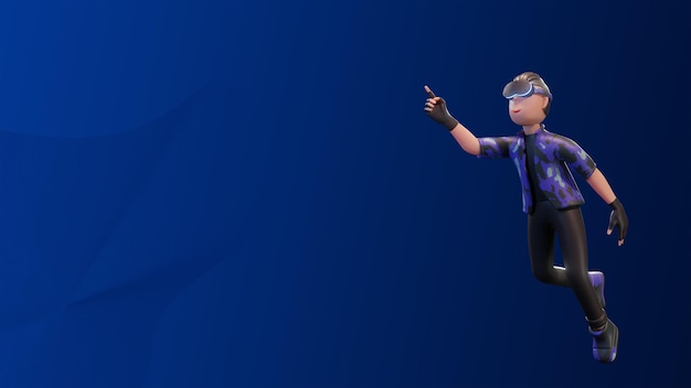 Photo character boy with virtual reality device modern metaverse 3d illustration