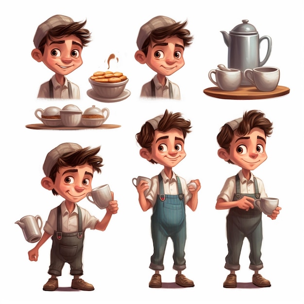 character in cafe with a cup of coffee