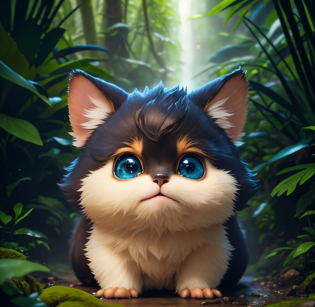 character cute cartoon with forest background