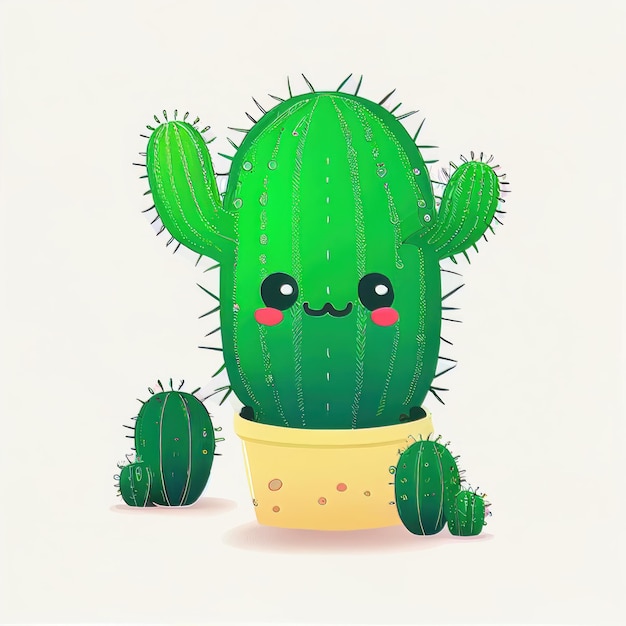 Character design cartoon cute cactus on isolated background Created with Generative AI technology