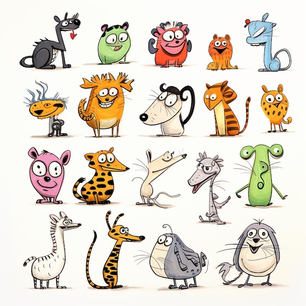 A Character designs whimsical animals in the style of comic artists