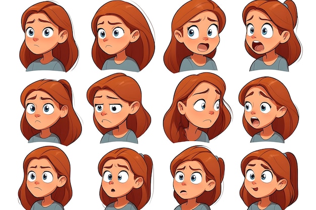 Character emotions avatar girl with red hair