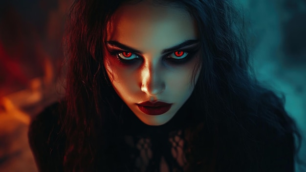 Character female vampire black gothic face make up halloween theme background wallpaper AI generated image