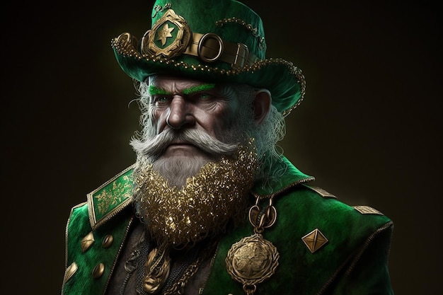 A character from the game the green man in a green hat with gold trim.