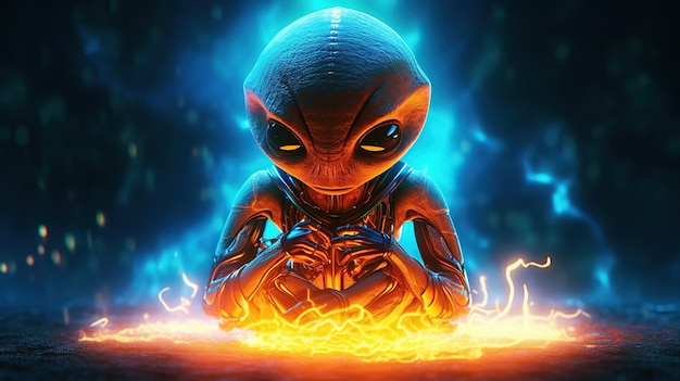 Character illustrations alien with fire and neon light Generative AI