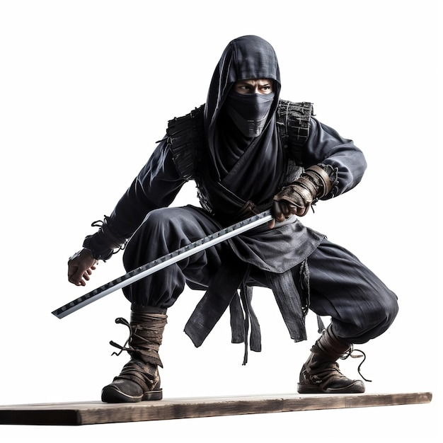 A character of a ninja with a mask on his face isolated in white background