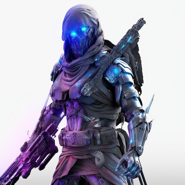 A character with a helmet and a gun in the center isolated in white background