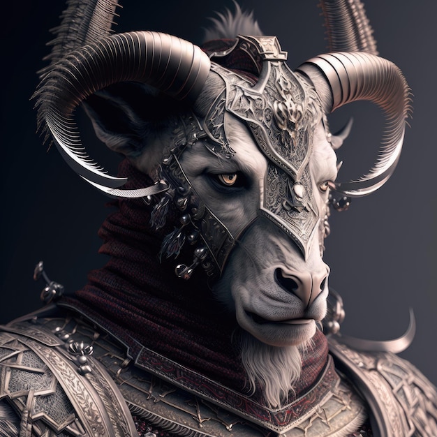 A character with horns and a silver chain around his neck