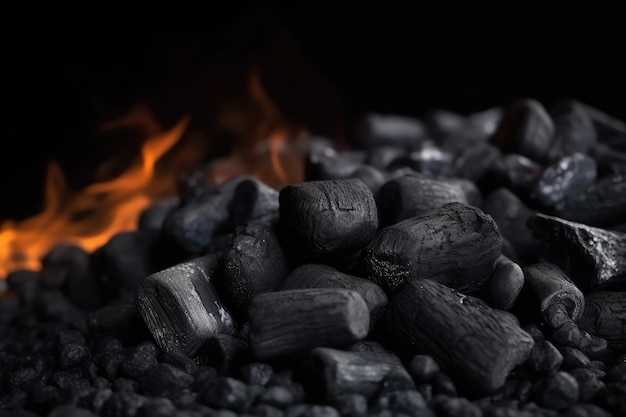 Charcoal For Barbecue Background With Flames