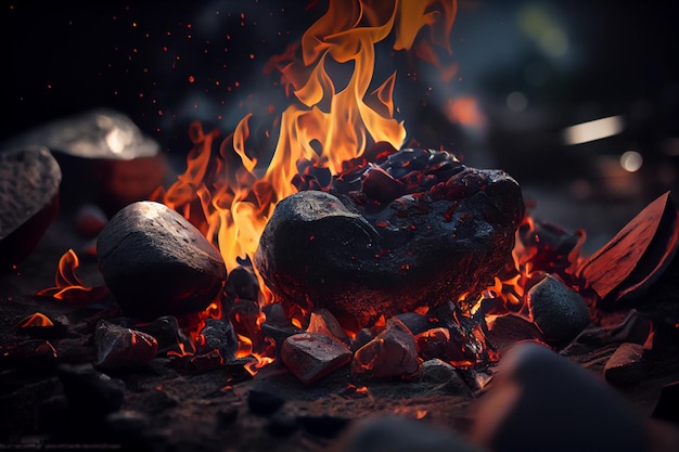 Charcoal For Barbecue Background With Flamesgenerative ai