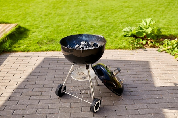 charcoal smoldering in brazier outdoors