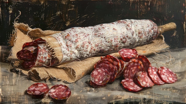 Charcuterie on sackcloth Generative AI