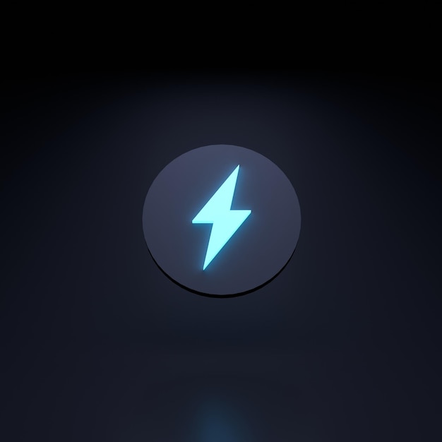 Charge icon lightning in a circle on a black background 3D rendering illustration