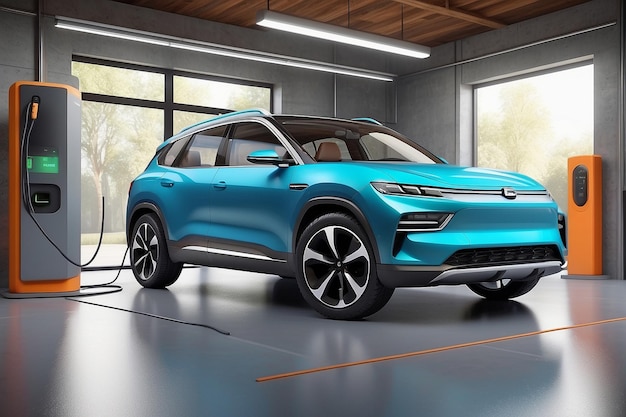 charging electric car generic suv in garage 3d rendering